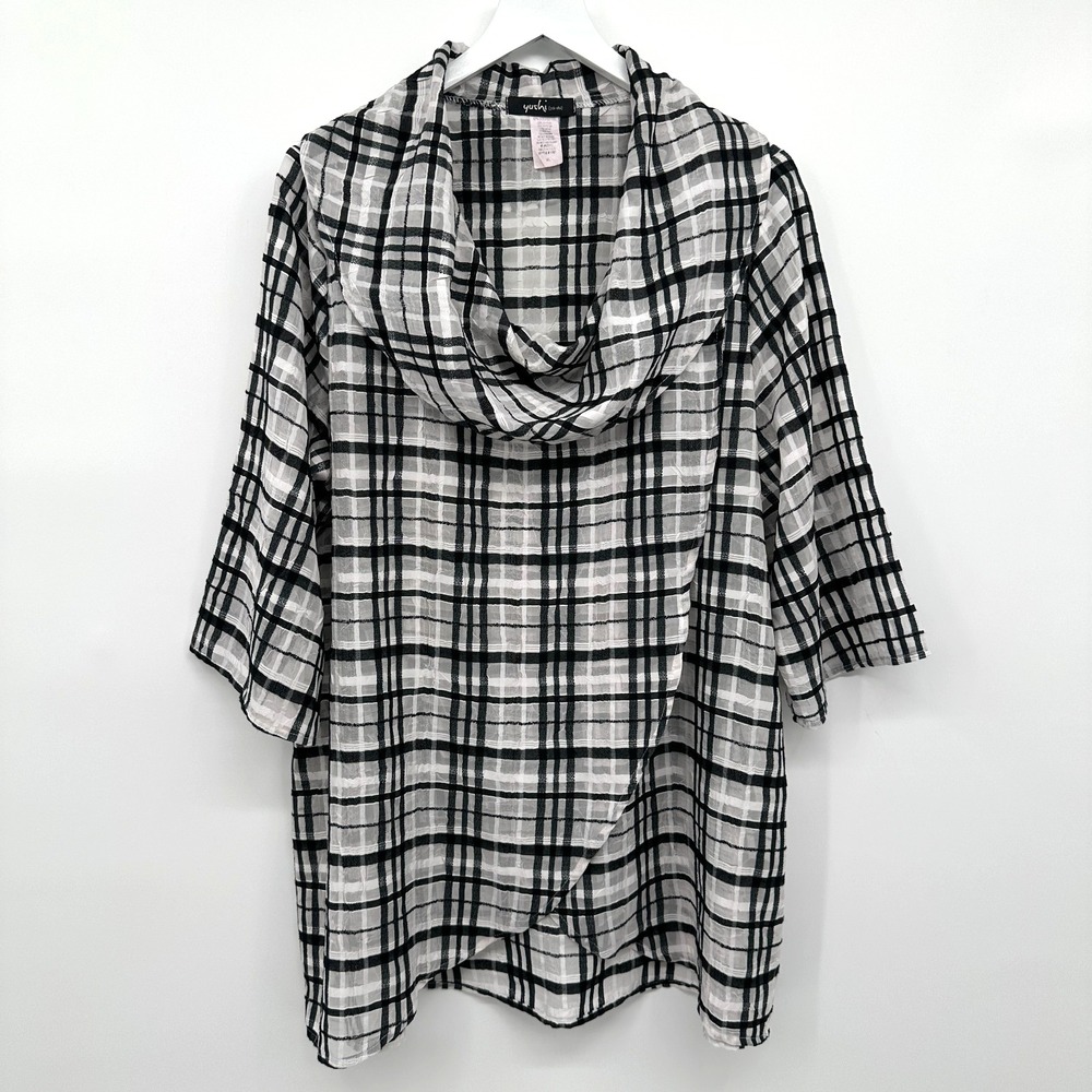 Yushi Tunic Top Shirt Size XL Sheer 3/4 Sleeves Cowl Neck Artsy‎ Indie Layering